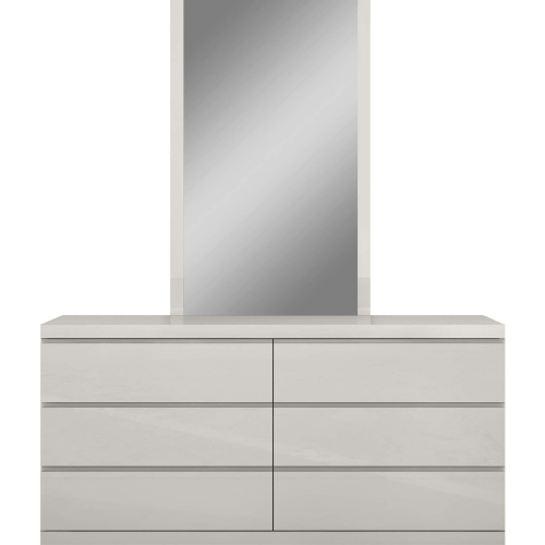 Anna Double Dresser & Mirror Set in High Gloss Light Grey Finish