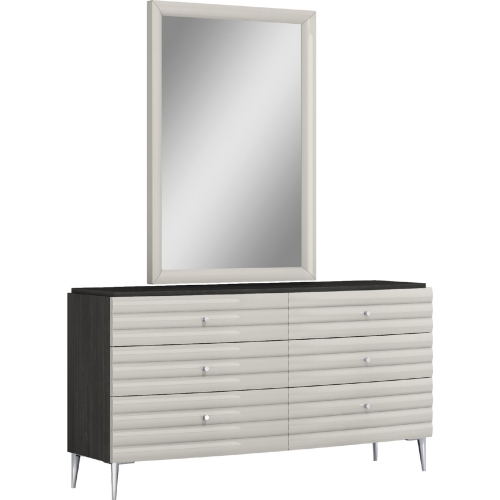 Pino 6 Drawer Dresser & Mirror Set in High Gloss Dark & Light Grey