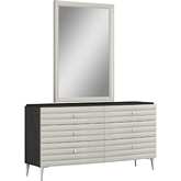 Pino 6 Drawer Dresser & Mirror Set in High Gloss Dark & Light Grey