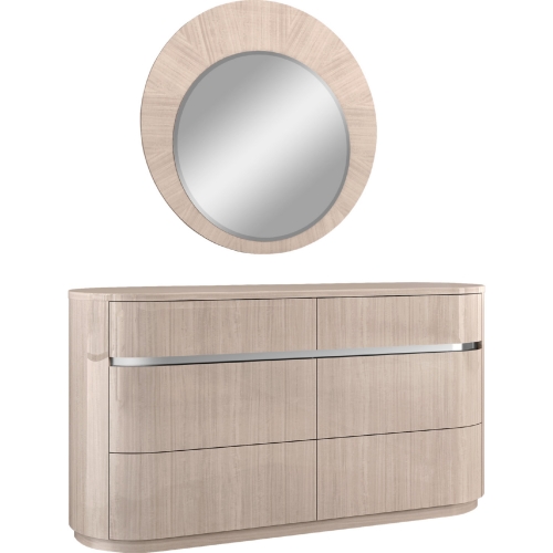 Waves 6 Drawer Dresser & Mirror Set in High Gloss Beige