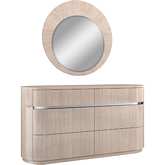 Waves 6 Drawer Dresser & Mirror Set in High Gloss Beige