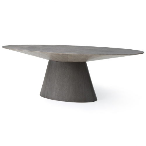 Bruno 95" Oval Pedestal Dining Table in Grey Oak Veneer