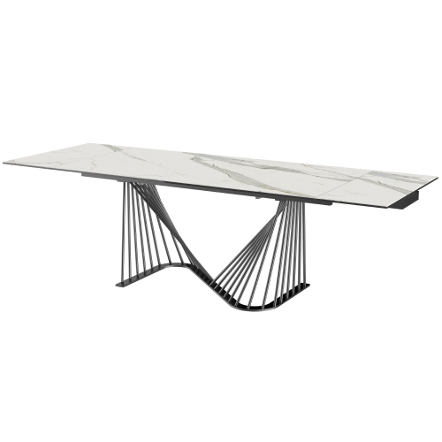 Roma 71" Extension Dining Table in Glass & White Ceramic on Black Metal