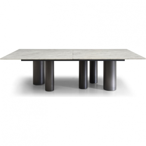 Envie 108" Dining Table in High Gloss White Marble & Brushed Black Stainless