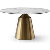 Charlotte 53" Round Dining Table in Glass, White Ceramic & Gold Stainless Steel