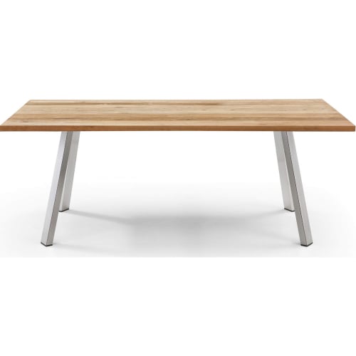 Rhea Outdoor 79" Dining Table in Recycled Teak Wood Slats & Brushed Stainless Steel