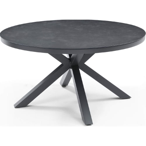 Kassey 55" Round Outdoor Dining Table in Glass, Ceramic & Dark Grey Metal