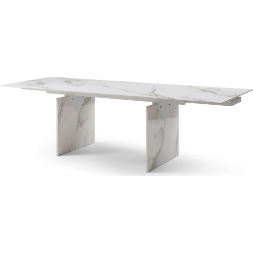 Georgia 71" Extendable Dining Table in White Gold Marble Look Ceramic & White Metal