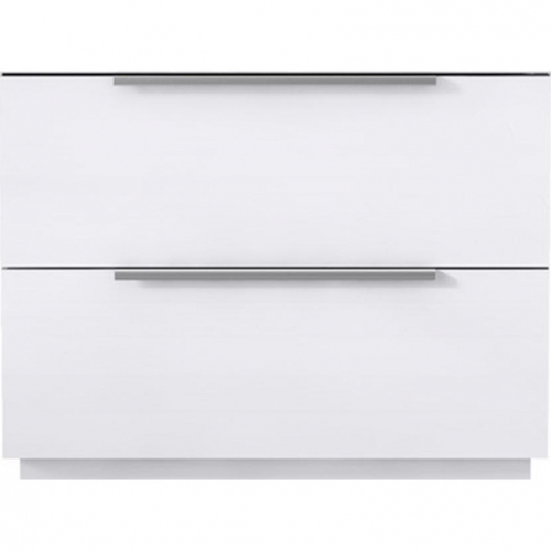 Damien 2 Drawer Nightstand in High Gloss White & Silver Stainless Steel