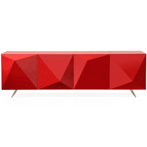 Samantha Buffet in High Gloss Red, Tempered Glass & Brushed Nickel