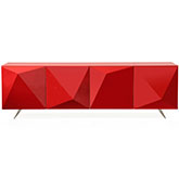 Samantha Buffet in High Gloss Red, Tempered Glass & Brushed Nickel