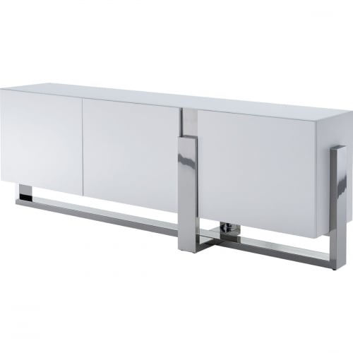 Blake Buffet in White w/ Crystal Frosted Glass Top on Polished Stainless