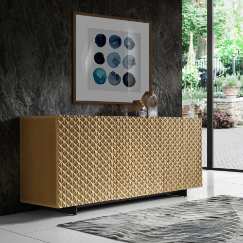 Harper 94" Buffet in Geometric High Gloss Gold & Black Metal