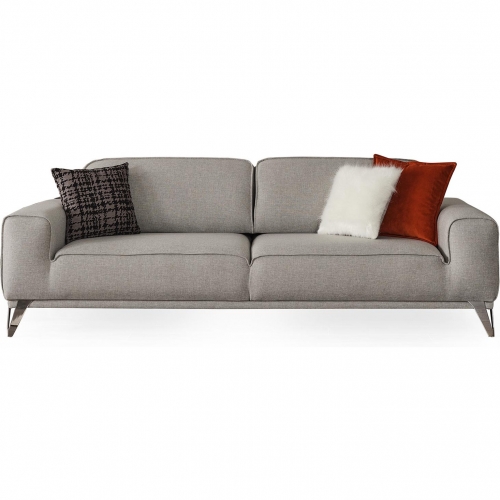 Bursa Sofa Bed in Light Grey Linen Fabric & Polished Chrome Legs