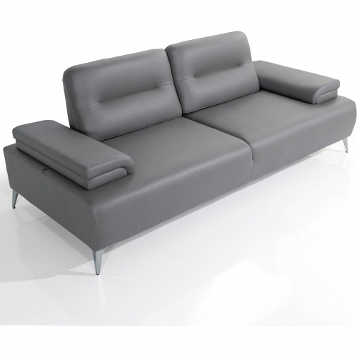 Ruslan Sofa in Light Gray Nubuck Leather & Nickel Chrome