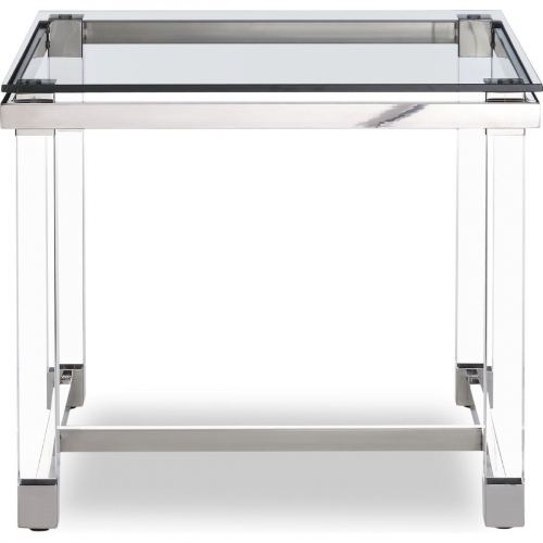 Brianna Side Table in Tempered Glass, Polished Stainless & Acrylic