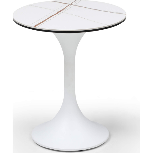 Amarosa Side Table in Clear Glass, White Ceramic & White Metal