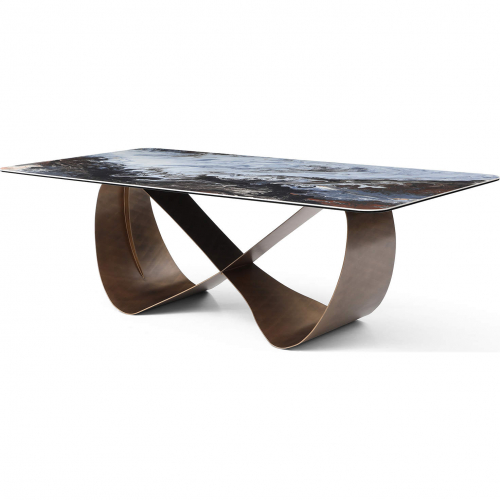 Tiffany 94" Dining Table in Multicolor Ceramic & Brushed Bronze Base