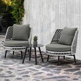 Koala Outdoor Accent Chairs & Side Table Set in Black, White & Grey Wicker