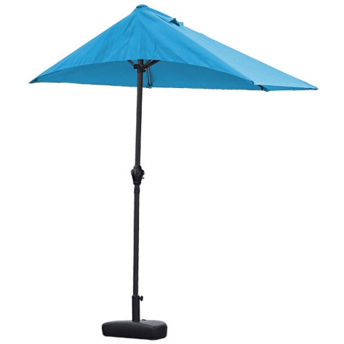 Asher Outdoor Side Wall Umbrella in Blue Fabric & Iron