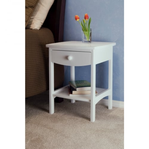 Curved End Table or Nightstand w/ One Drawer One Shelf in White