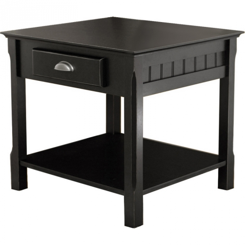 Timber End Table w/ One Drawer & Shelf in Black