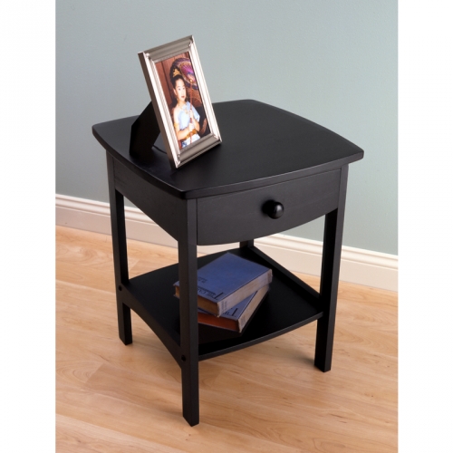 Curved End or Night Table w/ Drawers in Black