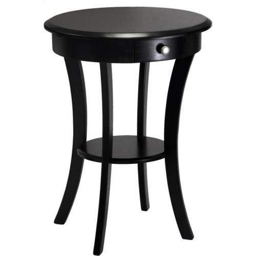 Round Accent Table w/ One Drawer & Shelf in Black