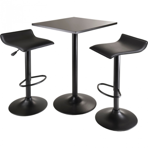 Obsidian 3 Piece Set - Square Counter Table w/ 2 Airlift Stools in Black Vinyl