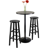 3 Piece Round Pub Table & Two 29" Wood Stools w/ Square Legs in Black