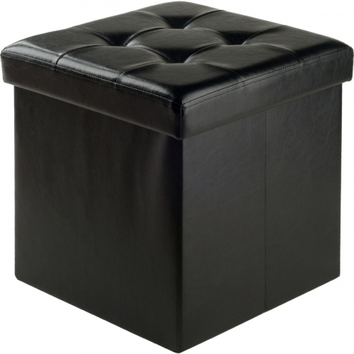 Ashford Storage Ottoman in Tufted Black Leatherette