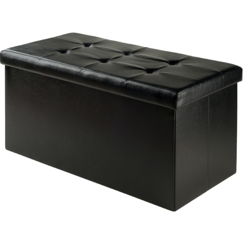 Ashford Storage Ottoman in Tufted Black Leatherette (Large)