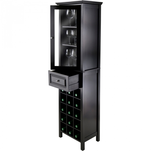 Burgundy 15 Bottle Wine Cabinet w/ Glass Door in Black