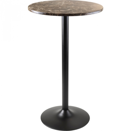 Cora Round Pub Table w/ Faux Marble Top & Black Base