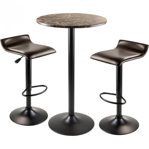 Cora 3 Piece Set - Round Pub Table w/ 2 Swivel Stools in Black