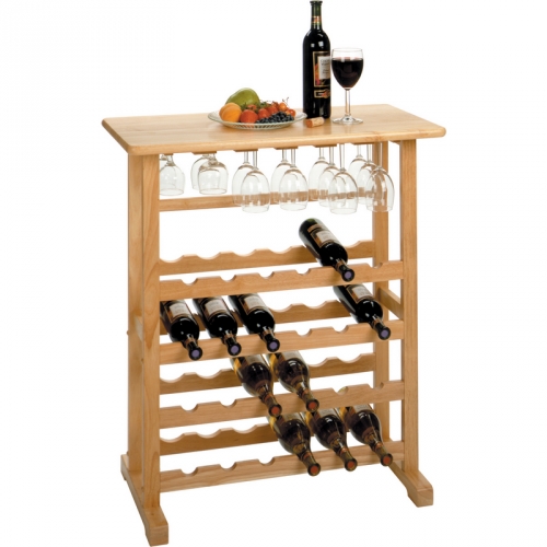 24 Bottle Wine Rack w/ Glass Rack in Beech