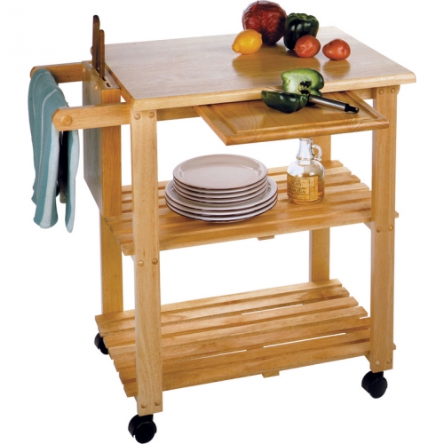 Kitchen Cart w/ Cutting Board Knife Block & Shelves in Beech