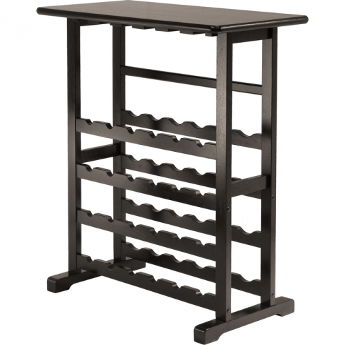 Vinny Wine Rack 24 Bottle Storage w/ Glass Hanger in Dark Espresso