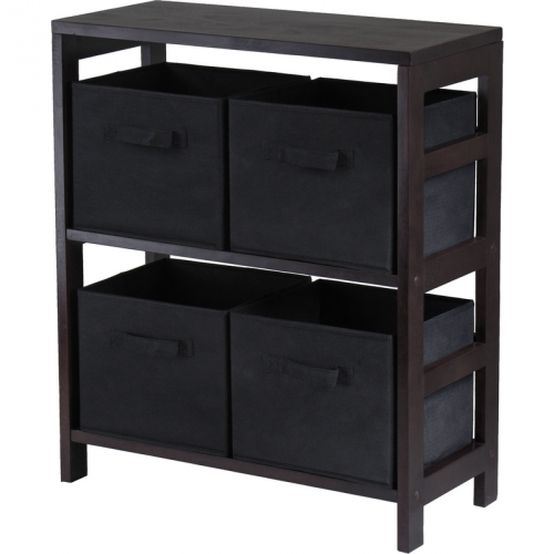 Capri 2 Section M Storage Shelf w/ 4 Foldable Fabric Baskets in Dark Espresso & Black