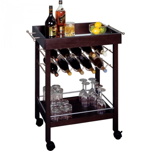 Bar Cart Mirror Top Wine Rack in Dark Espresso