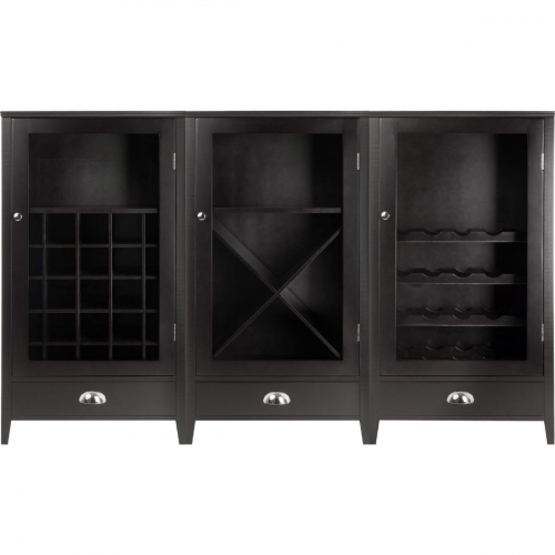 Bordeaux 3 Piece Modular Wine Cabinet Set in Espressow/ Tempered Glass Doors