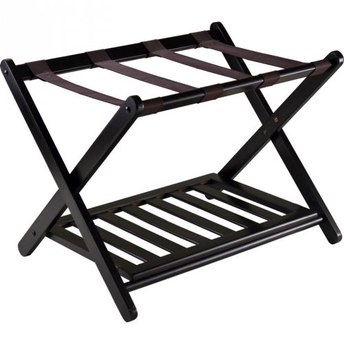 Reese Luggage Rack w/ Shelf in Dark Espresso Wood