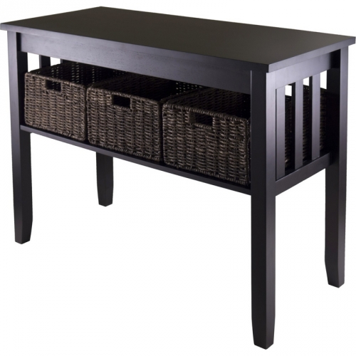 Morris Console Hall Table w/ 3 Foldable Baskets in Espresso