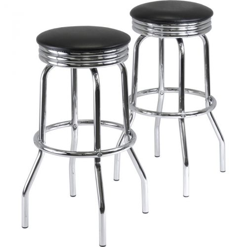 Summit Swivel Bar Stools in Metal w/ Black Leatherette (Set of 2)