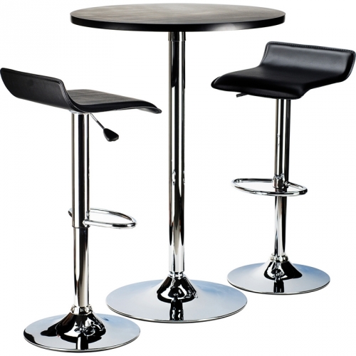 Spectrum 3 Piece Pub Dining Set w/ Table & 2 Bar Stools in Black & Chrome