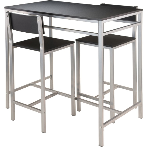 Hanley 3 Piece High Table w/ 2 High Back Stools in Black w/ Metal Frame