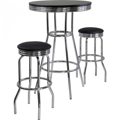 Summit 3 Piece Pub Table Set w/ 2 Swivel Stools in Black