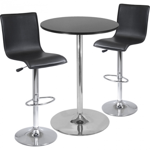 Spectrum 3 Piece Pub Dining Set w/ Table & 2 Bar Stools in Black & Chrome