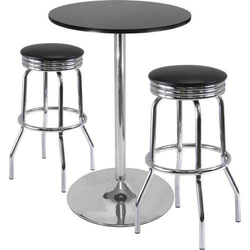 Summit 3 Piece Pub Table Set: 28" Table & 2 Stools in Black