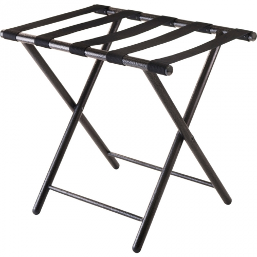 Tavin Luggage Rack w/ Folding Leg in Black Metal & Nylon